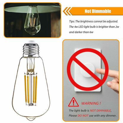 winsaLED LED Light Bulbs 40 Watt Equivalent, 2700K Soft Warm Light Bulbs, 4W LED ST19 Edison Bulbs, 450LM, E26 Medium Base, High CRI 90+, Not Dimmable, Pack of 12