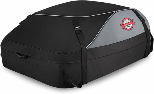 Sailnovo Car Rooftop Cargo Carrier Roof Bag, 15 Cubic feet Waterproof Roof Cargo Carrier fit car with/Without Luggage Rack - Vehicle Soft Shell Roof Cargo Box with Tie-Down Strap, Safety Hook