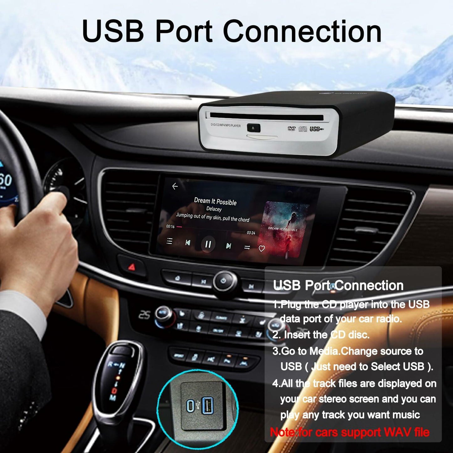 ASENCH Portable CD Player for Car - Universal USB External CD Player for Car,TV, Mac, Laptops, Desktops, PC with Plug and Play USB, AUX Port