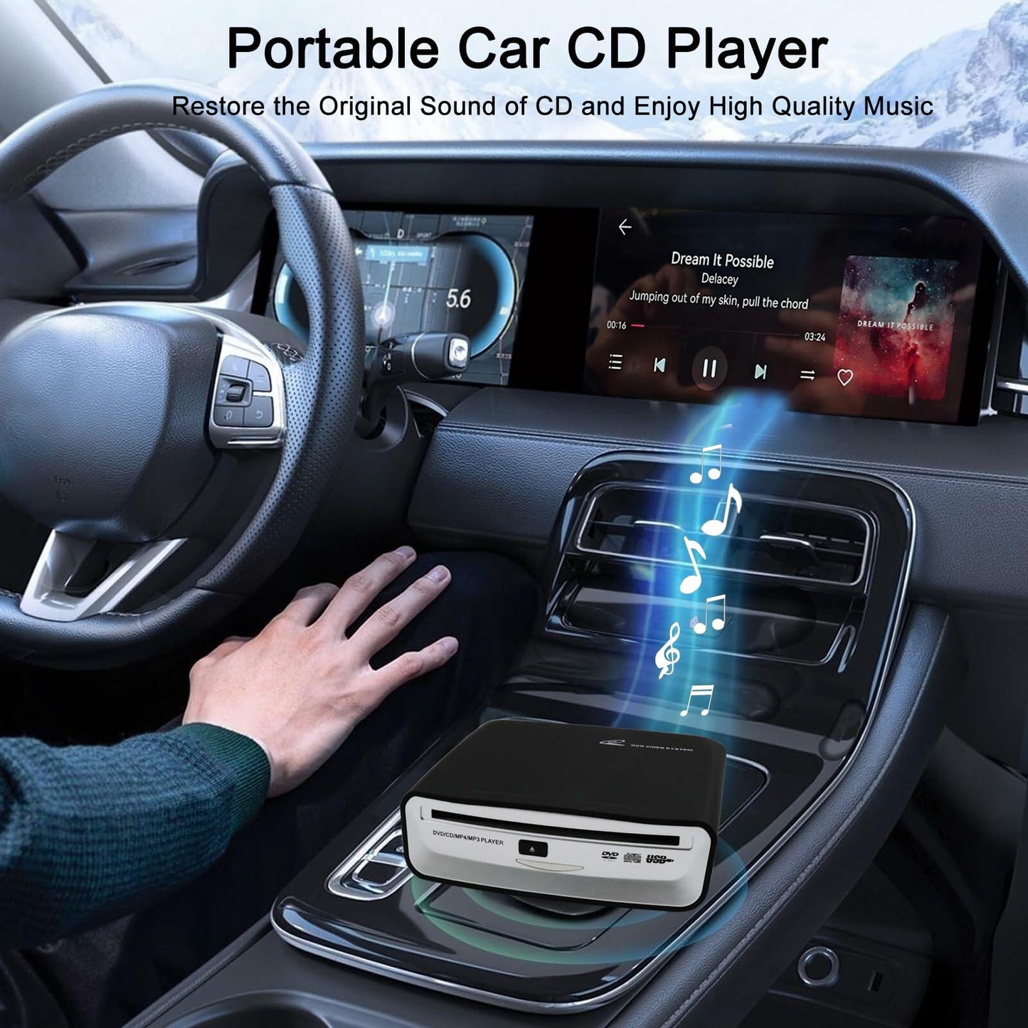 ASENCH Portable CD Player for Car - Universal USB External CD Player for Car,TV, Mac, Laptops, Desktops, PC with Plug and Play USB, AUX Port