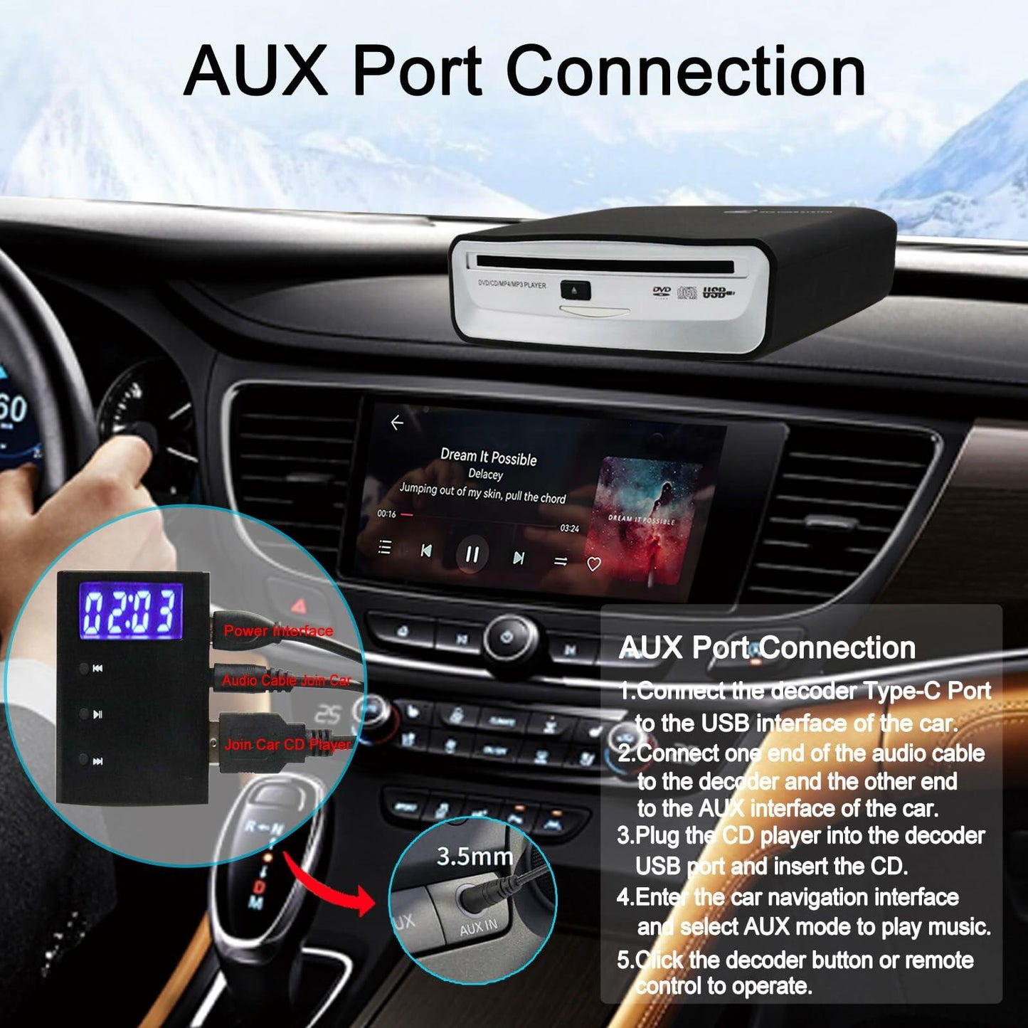 ASENCH Portable CD Player for Car - Universal USB External CD Player for Car,TV, Mac, Laptops, Desktops, PC with Plug and Play USB, AUX Port