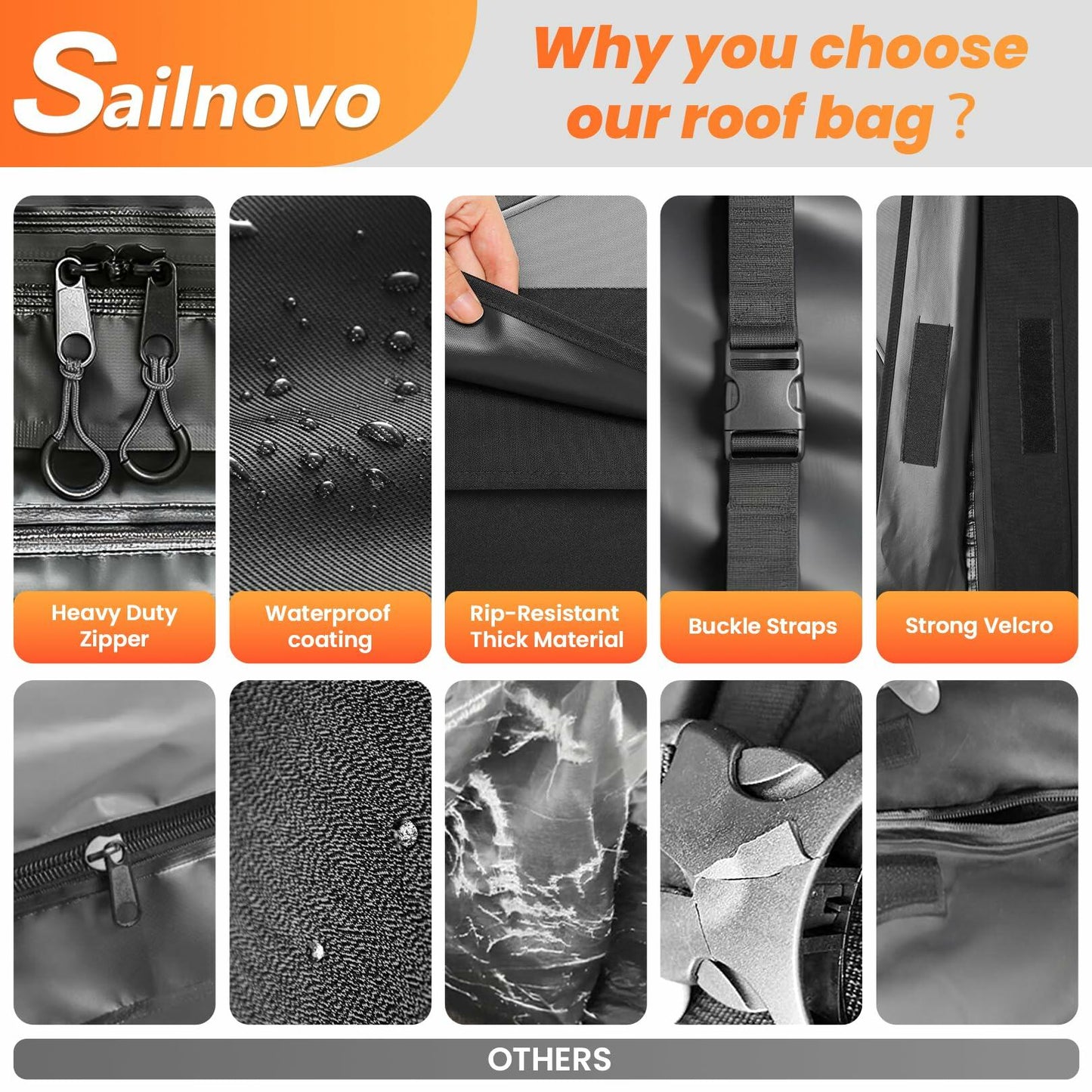Sailnovo Car Rooftop Cargo Carrier Roof Bag, 15 Cubic feet Waterproof Roof Cargo Carrier fit car with/Without Luggage Rack - Vehicle Soft Shell Roof Cargo Box with Tie-Down Strap, Safety Hook