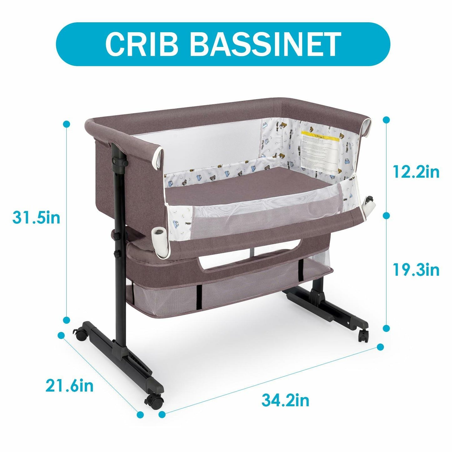 YADAQE Baby Bassinet, Baby Basinet Bedside Sleeper, Easy to Fold Portable Crib Side Bassinet 2025new Style Girl/boy bassinets (Brown)