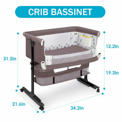 YADAQE Baby Bassinet, Baby Basinet Bedside Sleeper, Easy to Fold Portable Crib Side Bassinet 2025new Style Girl/boy bassinets (Brown)