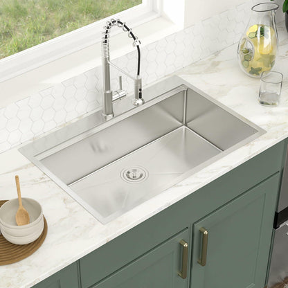 Logmey 33x19 Drop In Kitchen Sink 33 Inch Stainless Steel Workstation Sinks SUS304 16 Gauge Topmount Ledge Single Bowl Overmount Kitchen Sinks 33x19x9
