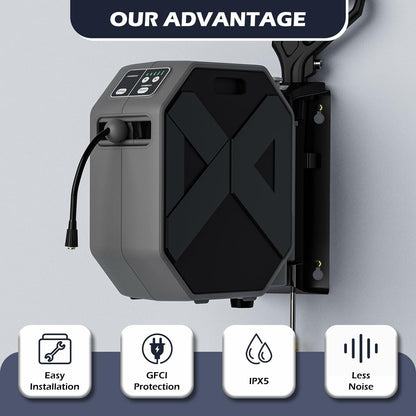 WISSIPRO Electric Wall Mounted Power Washer -5000PSI 3.4GPM Adjustable Pressure Washer, Power Washer with GFCI Power Cord 100FT Retractable Hose and 1L Foam Canno for Cars, Driveways, Patios