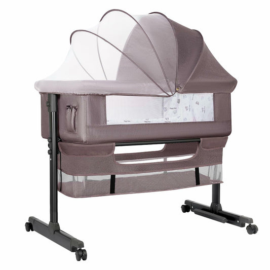 YADAQE Baby Bassinet, Baby Basinet Bedside Sleeper, Easy to Fold Portable Crib Side Bassinet 2025new Style Girl/boy bassinets (Brown)