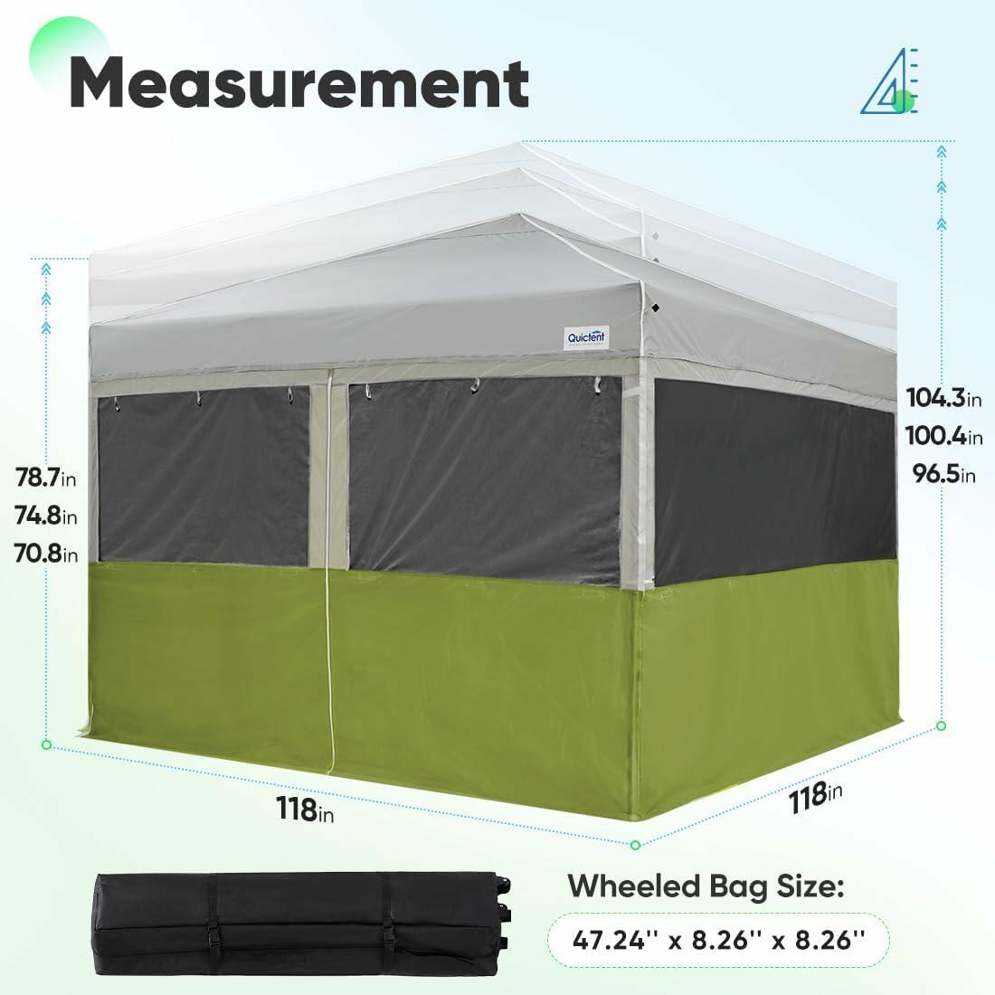 Quictent 10'x10' Pop up Canopy Tent with Sidewalls, 2 in 1 Screened Canopy with Roll-up Mesh Window Sidewalls, One Person Set up Canopy for Camping, Backyard and Outdoor Events (Green, 10'x10')