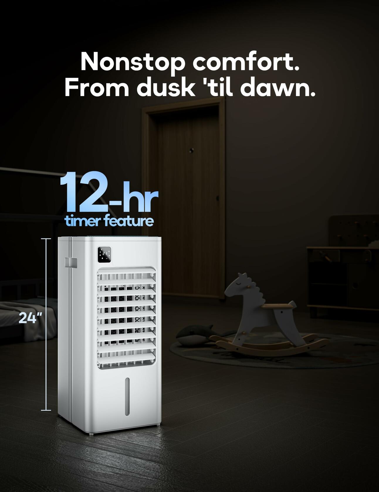 AEROZY BUMAI Portable Air Conditioner Windowless, 24.3" Evaporative Cooler with Digital Display, Remote, 3 Speeds, 12H Timer, Oscillating Swamp Cooler for Room no Windows, Bedroom, Living Room