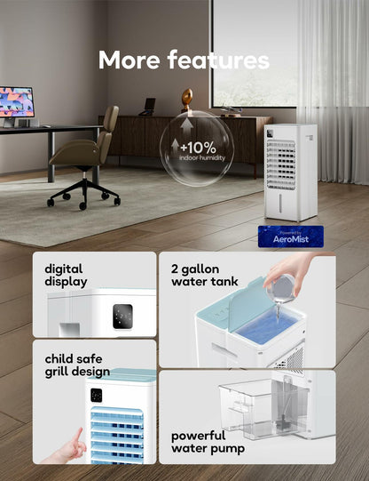 AEROZY BUMAI Portable Air Conditioner Windowless, 24.3" Evaporative Cooler with Digital Display, Remote, 3 Speeds, 12H Timer, Oscillating Swamp Cooler for Room no Windows, Bedroom, Living Room
