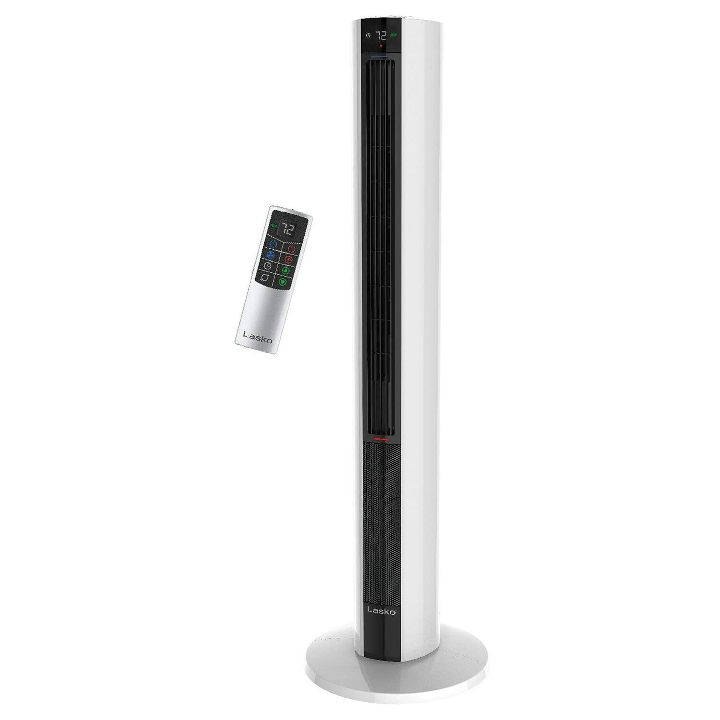 Lasko Oscillating All Season Tower Fan and Space Heater in One for Home with Adjustable Thermostat, Tip-Over Switch, 4 Fan Speeds, 3 Heat Settings and Remote Control, 42 Inches, 1500W, White, FH500