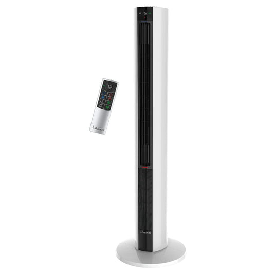 Lasko Oscillating All Season Tower Fan and Space Heater in One for Home with Adjustable Thermostat, Tip-Over Switch, 4 Fan Speeds, 3 Heat Settings and Remote Control, 42 Inches, 1500W, White, FH500