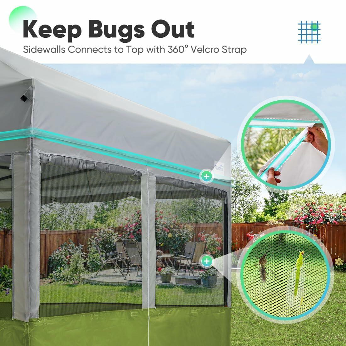 Quictent 10'x10' Pop up Canopy Tent with Sidewalls, 2 in 1 Screened Canopy with Roll-up Mesh Window Sidewalls, One Person Set up Canopy for Camping, Backyard and Outdoor Events (Green, 10'x10')