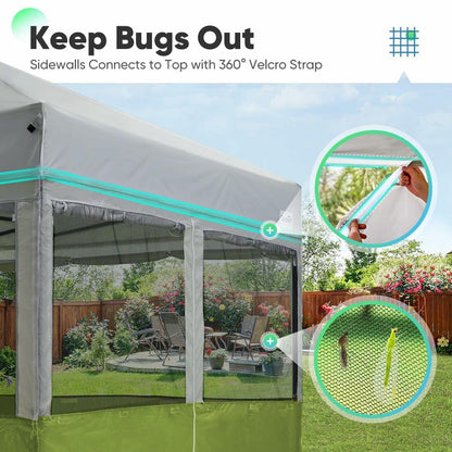 Quictent 10'x10' Pop up Canopy Tent with Sidewalls, 2 in 1 Screened Canopy with Roll-up Mesh Window Sidewalls, One Person Set up Canopy for Camping, Backyard and Outdoor Events (Green, 10'x10')