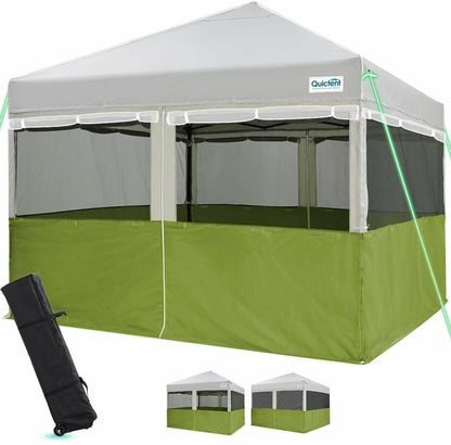 Quictent 10'x10' Pop up Canopy Tent with Sidewalls, 2 in 1 Screened Canopy with Roll-up Mesh Window Sidewalls, One Person Set up Canopy for Camping, Backyard and Outdoor Events (Green, 10'x10')