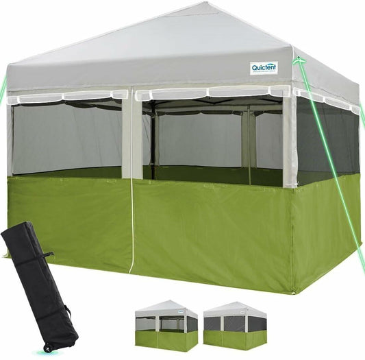 Quictent 10'x10' Pop up Canopy Tent with Sidewalls, 2 in 1 Screened Canopy with Roll-up Mesh Window Sidewalls, One Person Set up Canopy for Camping, Backyard and Outdoor Events (Green, 10'x10')