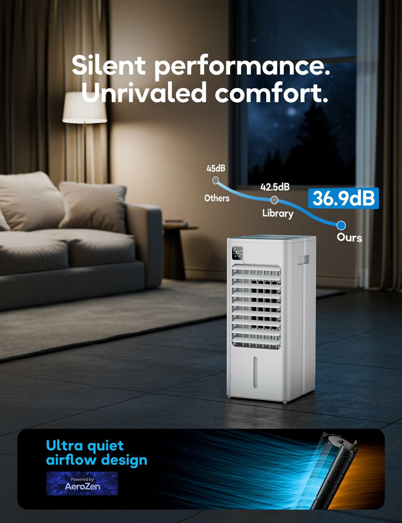 AEROZY BUMAI Portable Air Conditioner Windowless, 24.3" Evaporative Cooler with Digital Display, Remote, 3 Speeds, 12H Timer, Oscillating Swamp Cooler for Room no Windows, Bedroom, Living Room