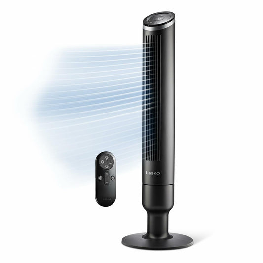 LASKO Apex Tower Fans Oscillating Quiet 42" - 29 ft/s Airflow, 28 dB, 90° Oscillation, 12H Timer, Air Filter for Hair & Dust, Remote, Black, Floor Fans for Home Bedroom, RST200