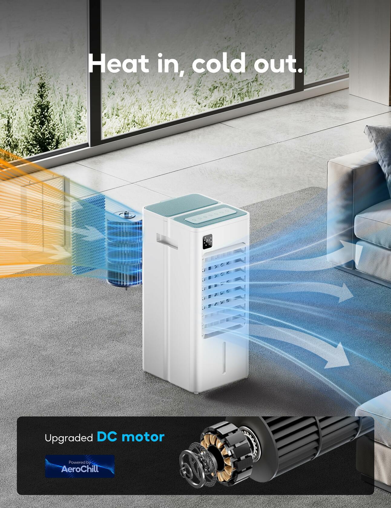 AEROZY BUMAI Portable Air Conditioner Windowless, 24.3" Evaporative Cooler with Digital Display, Remote, 3 Speeds, 12H Timer, Oscillating Swamp Cooler for Room no Windows, Bedroom, Living Room