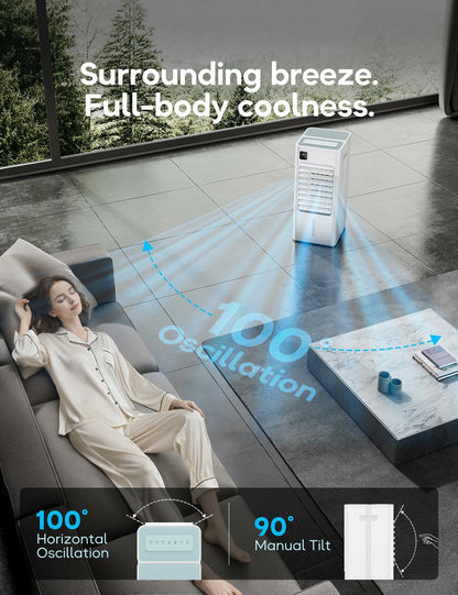 AEROZY BUMAI Portable Air Conditioner Windowless, 24.3" Evaporative Cooler with Digital Display, Remote, 3 Speeds, 12H Timer, Oscillating Swamp Cooler for Room no Windows, Bedroom, Living Room