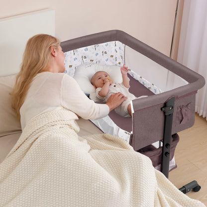YADAQE Baby Bassinet, Baby Basinet Bedside Sleeper, Easy to Fold Portable Crib Side Bassinet 2025new Style Girl/boy bassinets (Brown)