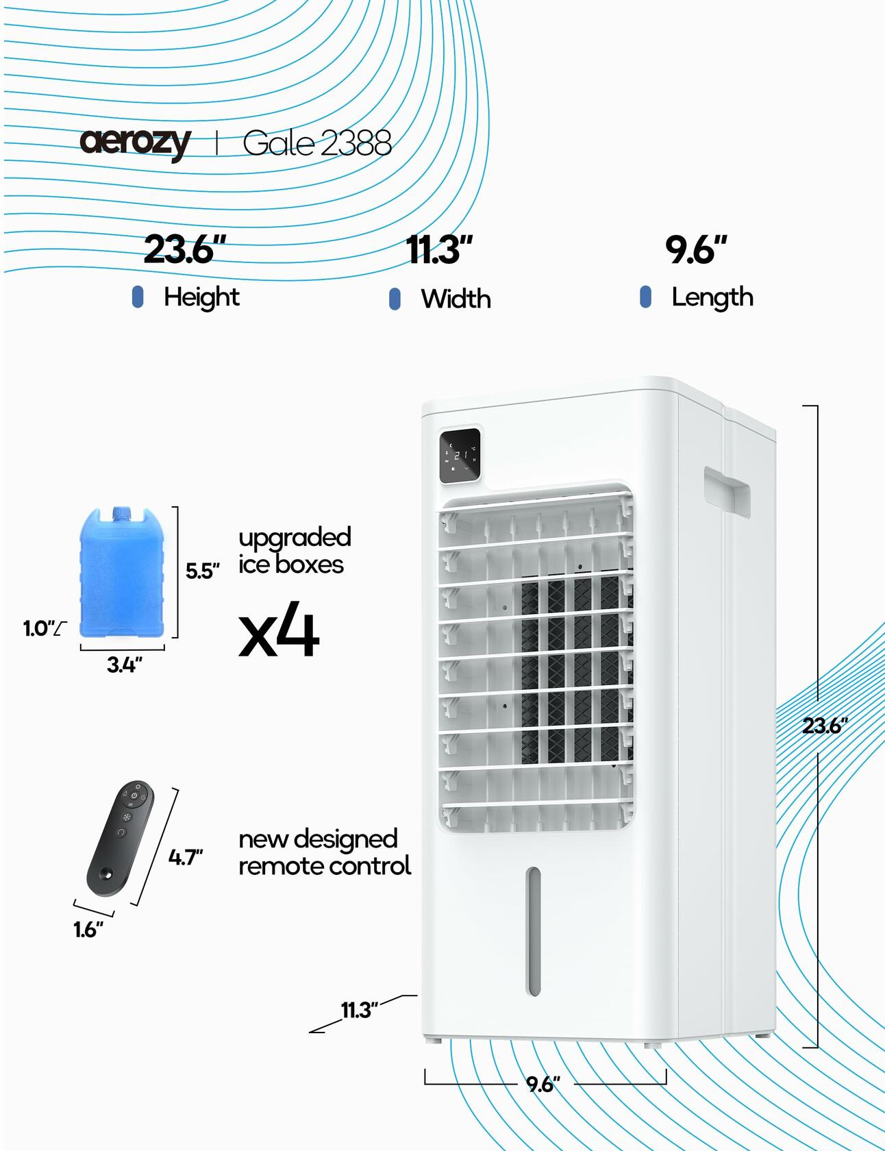AEROZY BUMAI Portable Air Conditioner Windowless, 24.3" Evaporative Cooler with Digital Display, Remote, 3 Speeds, 12H Timer, Oscillating Swamp Cooler for Room no Windows, Bedroom, Living Room