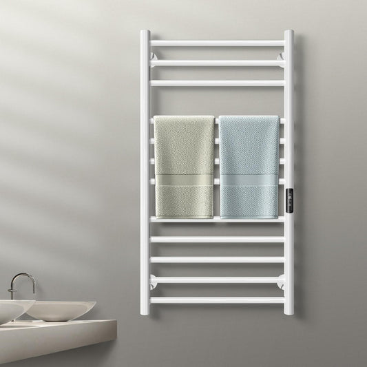 Poloma Wall Mounted Towel Warmer Rack for Bathrooms, Electric Heated Towel Rack Heater, Stainless Steel 12Bars White.