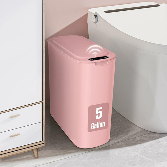 Cesun Motion Sensor Trash Can, 5 Gallon Automatic Bathroom Garbage Can with Lid, Touchless Smart Plastic Slim Wastebasket for Bathroom, Office, rv, Bedroom, Living Room, Pink