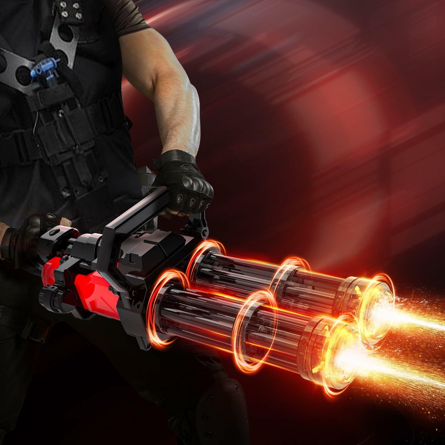Gatling Electric Water Gun for Adults & Kids, Dual-Barrel, Up to 49FT Most Powerful Automatic Squirt Gun with LED Water-Sensor, Large Water Tank & Battery, Outdoor Toy, Summer Toys for Parties