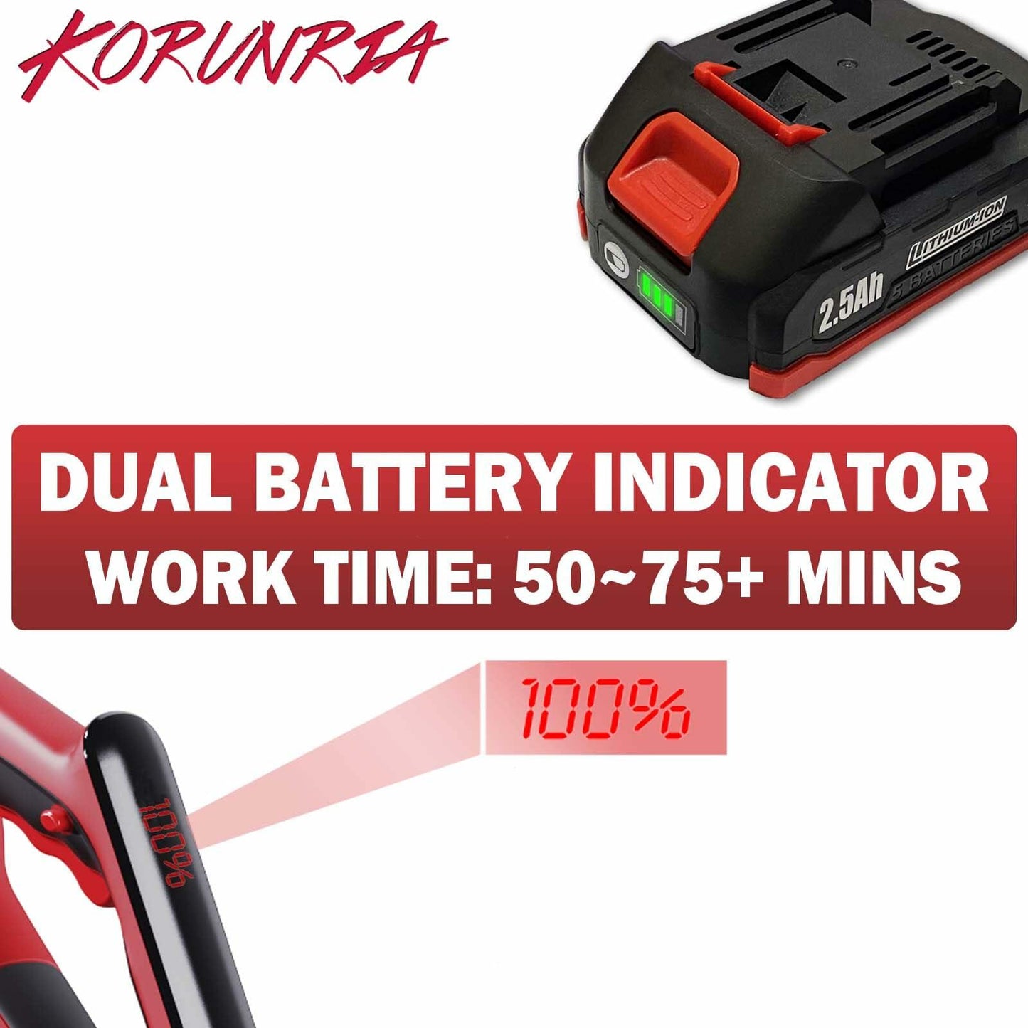 Korunria Brushless Weed Wacker & Edger & Lawn Mower Cordless, with Two 2.5Ah Battery, 3-in-1 Battery Powered Brush Cutter, Charger Included(Two 2.5AH Batteries)