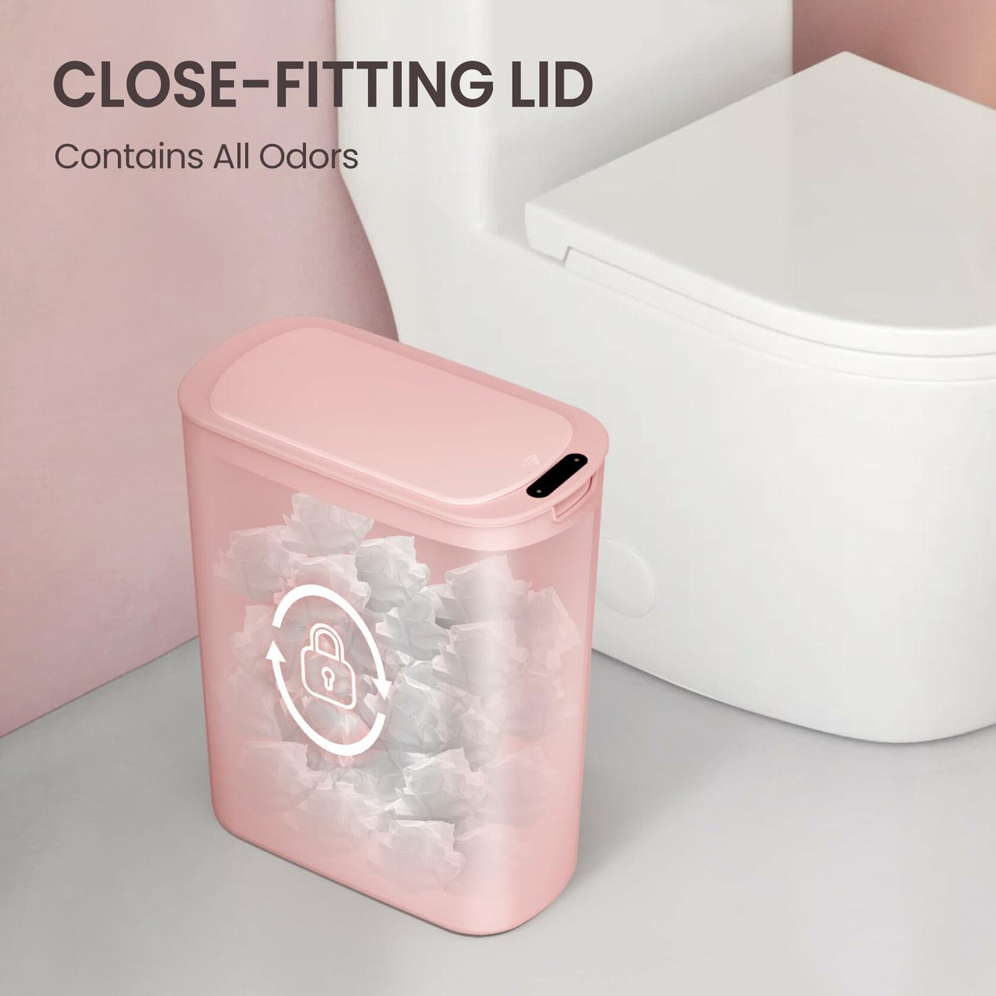 Cesun Motion Sensor Trash Can, 5 Gallon Automatic Bathroom Garbage Can with Lid, Touchless Smart Plastic Slim Wastebasket for Bathroom, Office, rv, Bedroom, Living Room, Pink