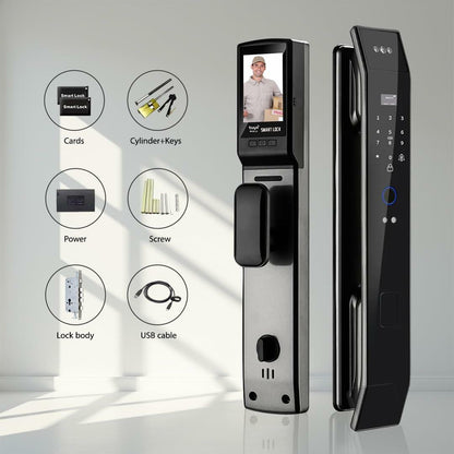 Smart WiFi Door Lock with 3D Face Recognition, Fingerprint, Video Doorbell & Intercom | Keyless Entry via Passcode, IC Card, Tuya App & Mechanical Key | Camera Security System for Front Door