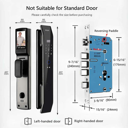 Smart WiFi Door Lock with 3D Face Recognition, Fingerprint, Video Doorbell & Intercom | Keyless Entry via Passcode, IC Card, Tuya App & Mechanical Key | Camera Security System for Front Door