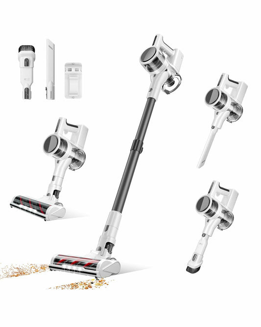 Cordless Vacuum Cleaner, 80,000 RPM Motor and Power Filtration, Stick Vacuum with 2200 mAh Battery, 35 Mins Worktime, 2 Modes, Rotated Multi-Heads, Height-Adjustable Vacuum for Home (Gray Nickel)