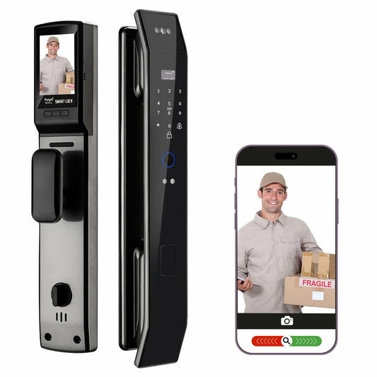 Smart WiFi Door Lock with 3D Face Recognition, Fingerprint, Video Doorbell & Intercom | Keyless Entry via Passcode, IC Card, Tuya App & Mechanical Key | Camera Security System for Front Door