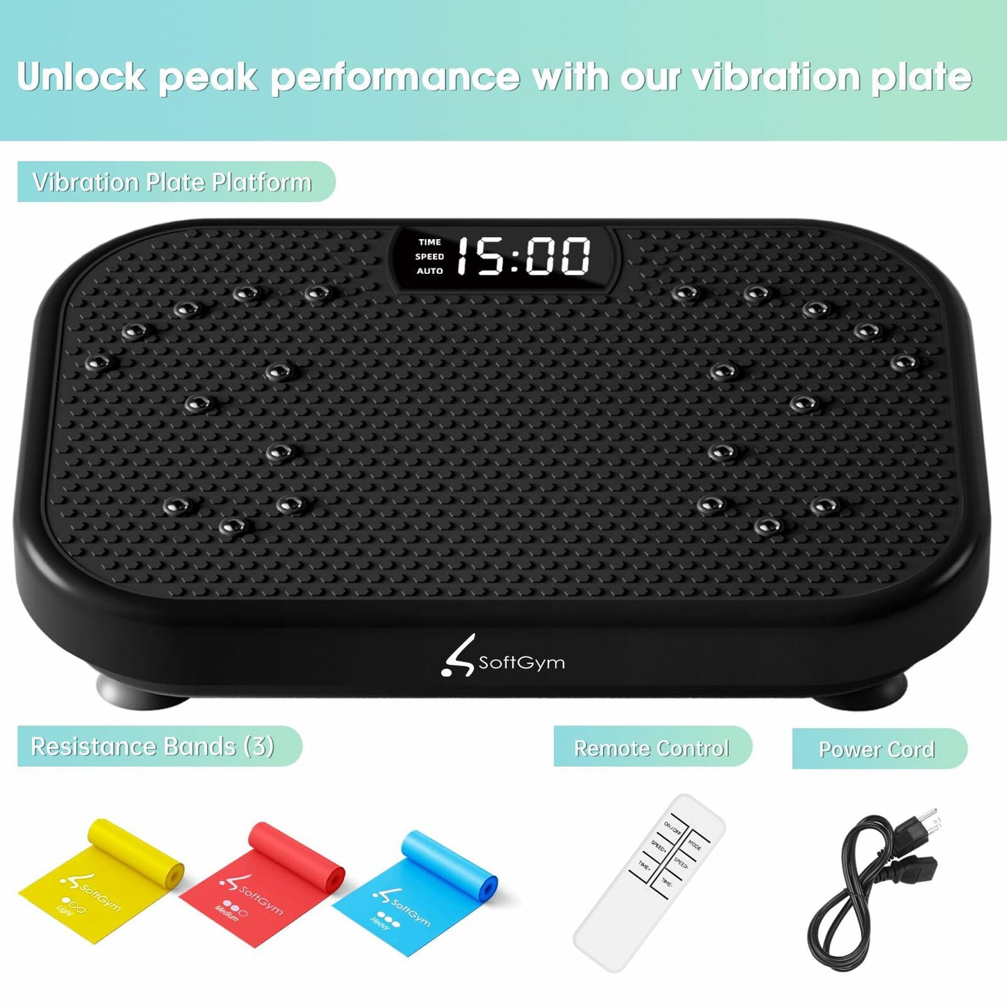SoftGym Vibration Plate Exercise Machine for Lymphatic Drainage,Power Vibrate Stand Shake Board 450 Lbs Capacity Whole Body Workout Waver with Resistance Bands Weight Loss Gifts for Women Men-Black