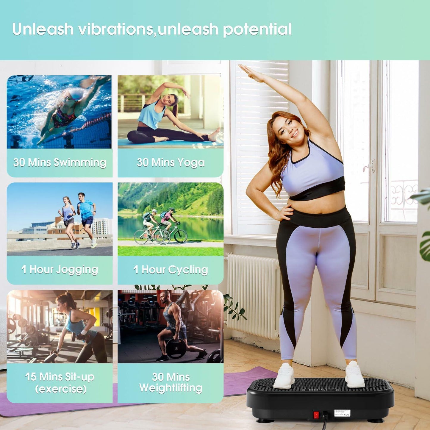 SoftGym Vibration Plate Exercise Machine for Lymphatic Drainage,Power Vibrate Stand Shake Board 450 Lbs Capacity Whole Body Workout Waver with Resistance Bands Weight Loss Gifts for Women Men-Black