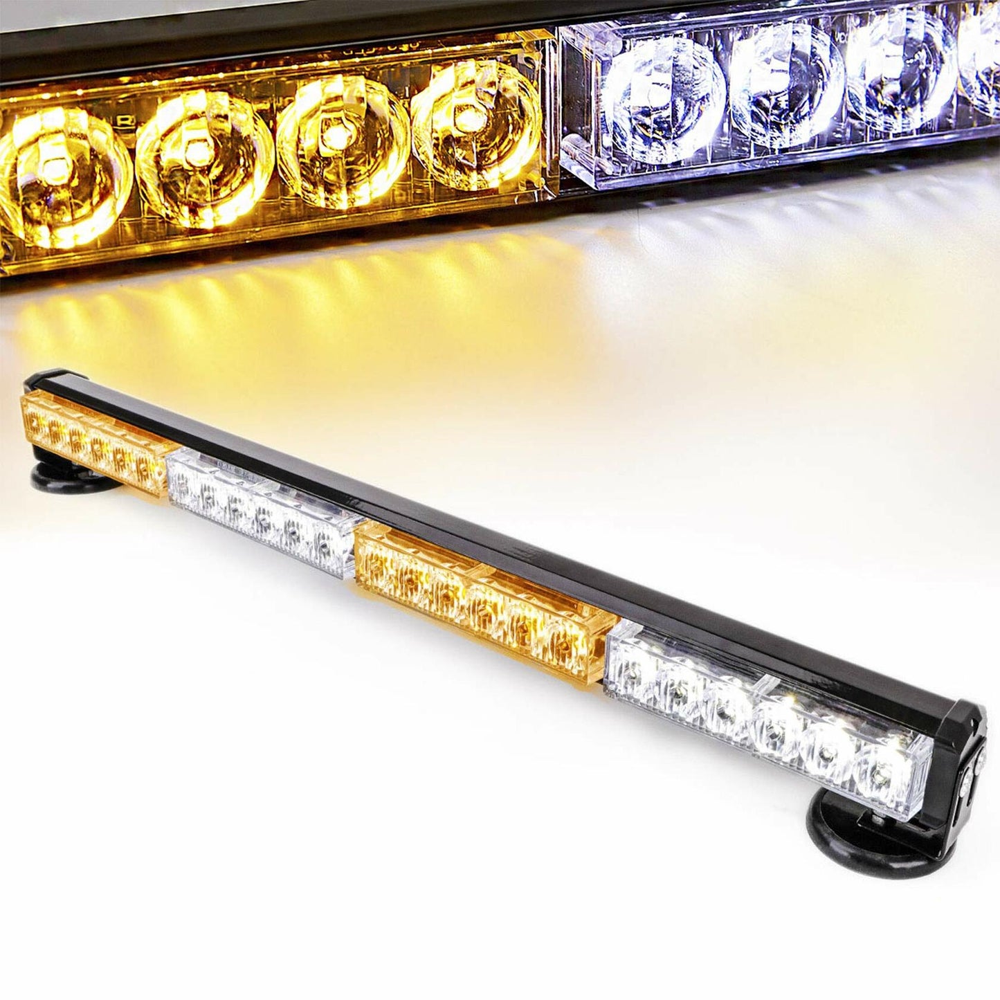 LE-JX 24” Amber/White Wireless Traffic Advisor Emergency Lights Bar Battery Led Strobe Warning Light Roof Top Hazard Flash with Magnetic Base Mount and 12V Rechargeable Plug (24 LEDs)