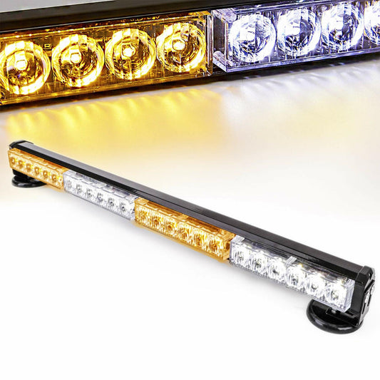 LE-JX 24” Amber/White Wireless Traffic Advisor Emergency Lights Bar Battery Led Strobe Warning Light Roof Top Hazard Flash with Magnetic Base Mount and 12V Rechargeable Plug (24 LEDs)