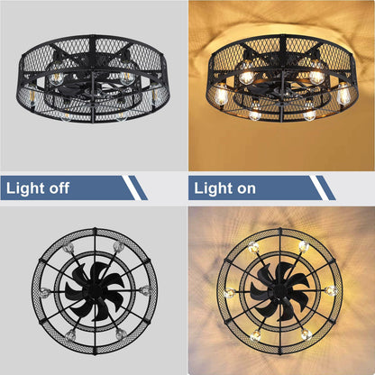 BvenuBigLite Caged Ceiling Fan with Light: 26 Inch Ceiling Fan with Remote APP Control Quiet DC Motor - Farmhouse Ceiling Fans Plastic Cage for Rustic Kitchen Bedroom (E26 Bulbs Included)