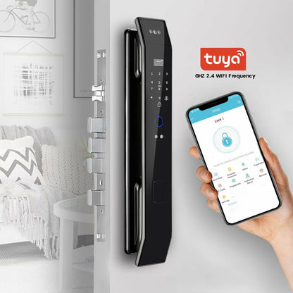 Smart WiFi Door Lock with 3D Face Recognition, Fingerprint, Video Doorbell & Intercom | Keyless Entry via Passcode, IC Card, Tuya App & Mechanical Key | Camera Security System for Front Door