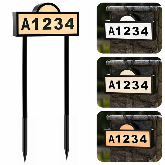 Quntis House Numbers for Outside, Waterproof Solar Address Signs for House Light Up, Cold/Warm/Daylight White Address Plaque Outdoor LED Illuminated, Wall Mounted/In Ground 2 Ways for Home Yard Street