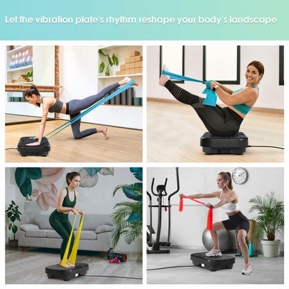SoftGym Vibration Plate Exercise Machine for Lymphatic Drainage,Power Vibrate Stand Shake Board 450 Lbs Capacity Whole Body Workout Waver with Resistance Bands Weight Loss Gifts for Women Men-Black