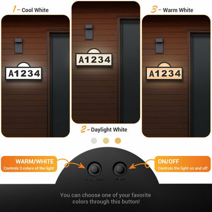 Quntis House Numbers for Outside, Waterproof Solar Address Signs for House Light Up, Cold/Warm/Daylight White Address Plaque Outdoor LED Illuminated, Wall Mounted/In Ground 2 Ways for Home Yard Street