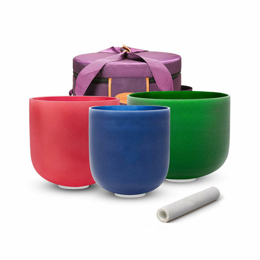 TOPFUND 6-10" 432Hz Chakra Set of 7 Black Crystal Singing Bowls with Carrying Cases and Singing Bowl Mallets