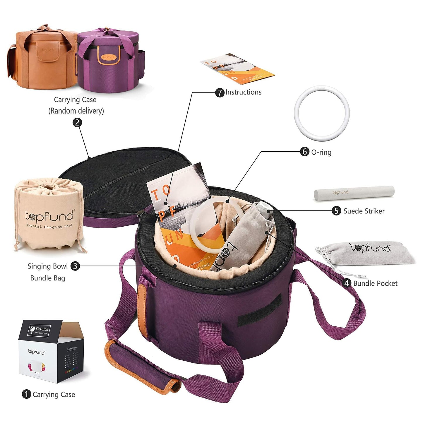 TOPFUND 6-10" 432Hz Chakra Set of 7 Black Crystal Singing Bowls with Carrying Cases and Singing Bowl Mallets