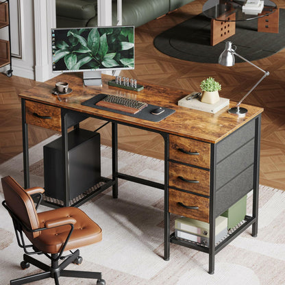 Huuger 47 Inch Computer Desk with 4 Drawers, Office Desk with Mesh Shelf, Gaming Desk, Large Storage, Writing Work Desk for Home Office, Study, Bedroom, Work from Home, Rustic Brown