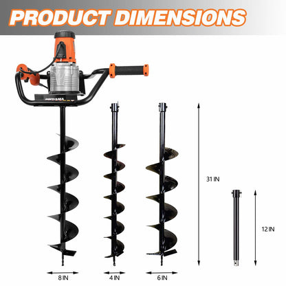 PROYAMA Electric Post Hole Digger, 1700W Corded Earth Auger with 4" 6" 8" Drill Bit, 12" Extension Rod, Reverse Control, 5-Year Warranty Gear Box, Ideal for Post Hole Digging, Drilling, Tree Planting