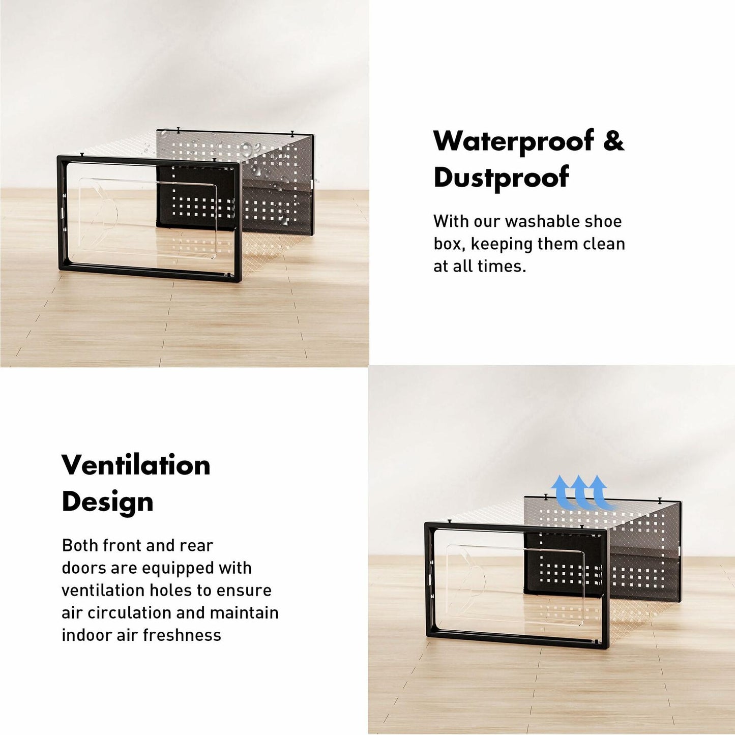 Foluck Shoe Storage Box, 15 Pack Clear Plastic Stackable Shoe Organizer for Closet, Interlocking Design for Sneakers, Foldable Shoes Container Rack with Lids, Black