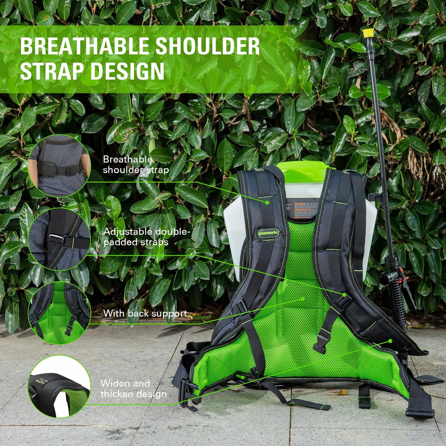 Greenworks 40V Cordless Backpack Sprayer (4 Gallon / 5 Tips / 25 FT Spray) For Weeding, Spraying, and Cleaning, 2.0Ah Battery and Charger Included